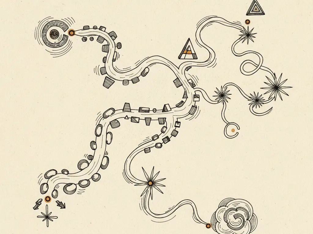 A hand-drawn ink navigation map showing different routes branching out toward different types of customers.