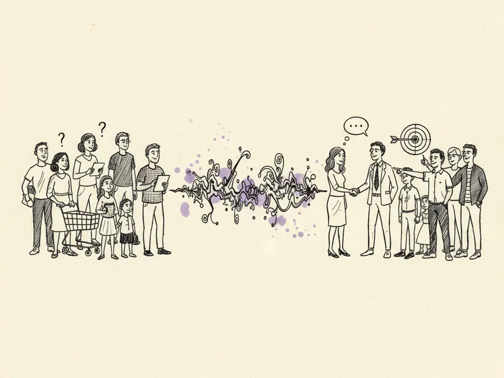 Two comparable hand-drawn groups of customers separated by a clear ink line representing an experimental boundary.